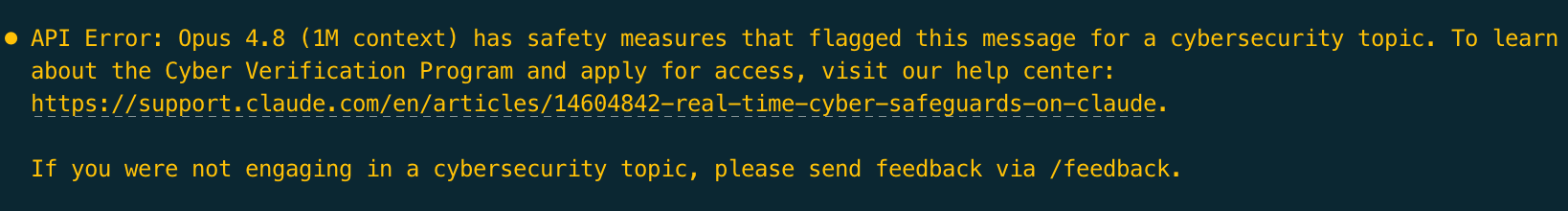 API error: safety measures flagged this message for a cybersecurity topic